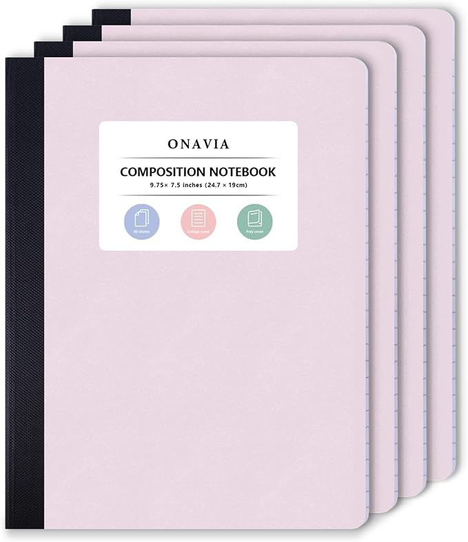 ONAVIA Pink Plastic Composition Notebook College Ruled 4 Pack, 160 Pages | 80 ct by ONAVIA