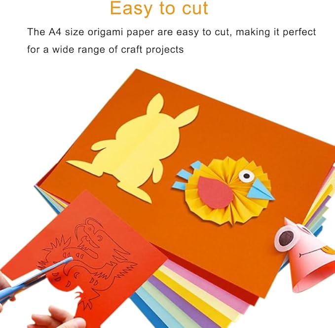 A4 Origami Paper Colorful 100 Sheets, 8.27×11.7 inch Double Sided Color Easy Fold Big Origami Paper A4 Colored Copy Papers Thin 70gsm for Beginners, DIY handwork Art Craft Projects (210 x 297 mm)-DeskLoop Office