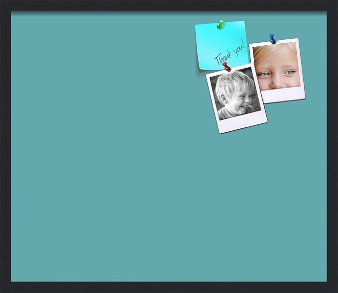 PinPix 28x24 Inch Cork Bulletin Board. This Decorative Framed Pin Board Comes with Aqua Pastel Design and a Satin Black Frame. Ideal for Home Office Decor or Message Board (PinPix-1806)-DeskLoop Office