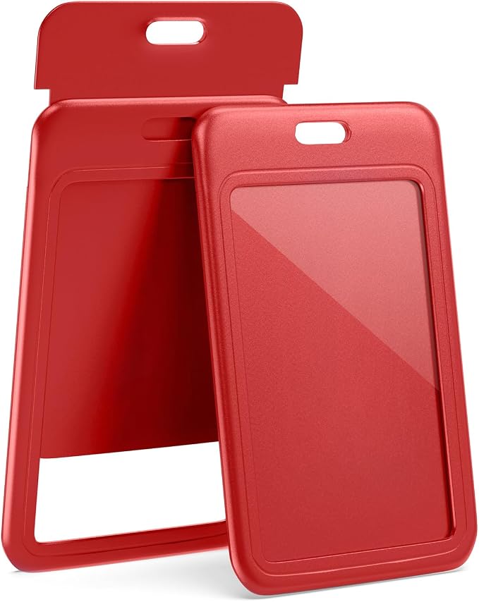 JINEASY ID Sliding ID Badge Holder Hard Vertical Plastic Badge Protector ID Case by JINEASY+ID