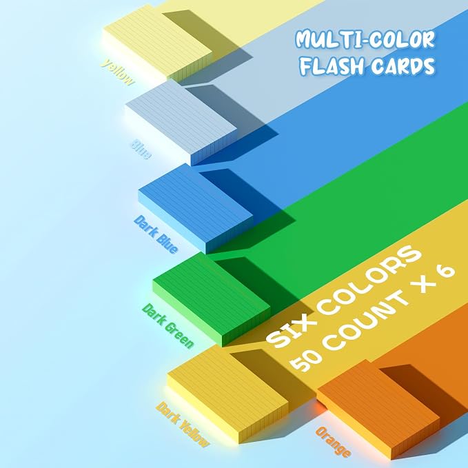 300 Count Colored Index Cards 3x5, 6 Bright Colors Note Cards, Flashcards - Image 3