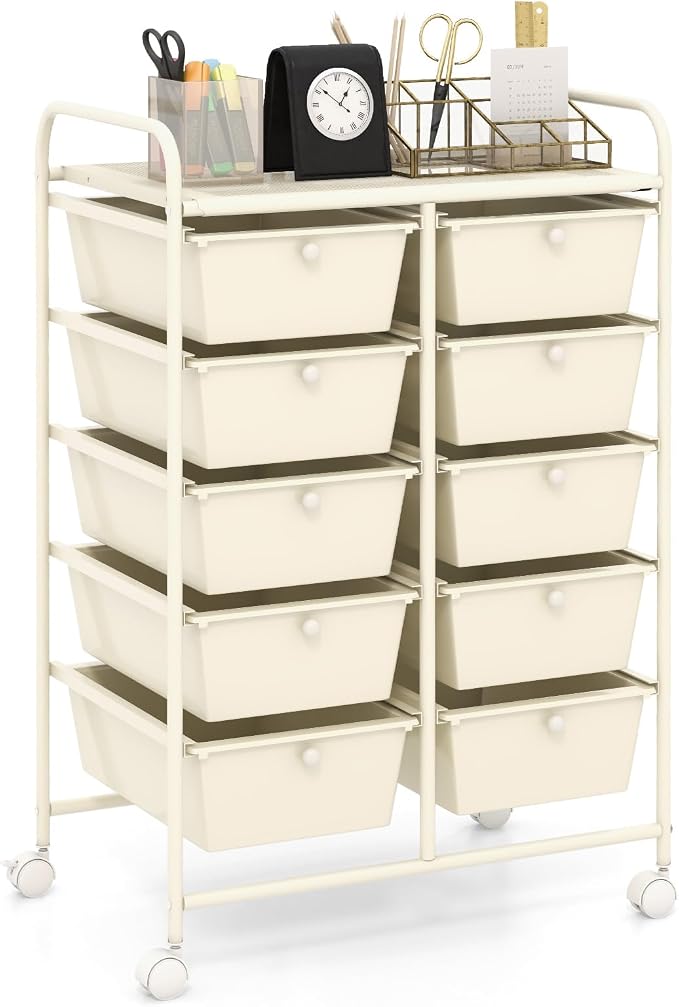 HAPPYGRILL 10-Drawer Rolling Storage Cart, Storage Organizer Cart by HAPPYGRILL