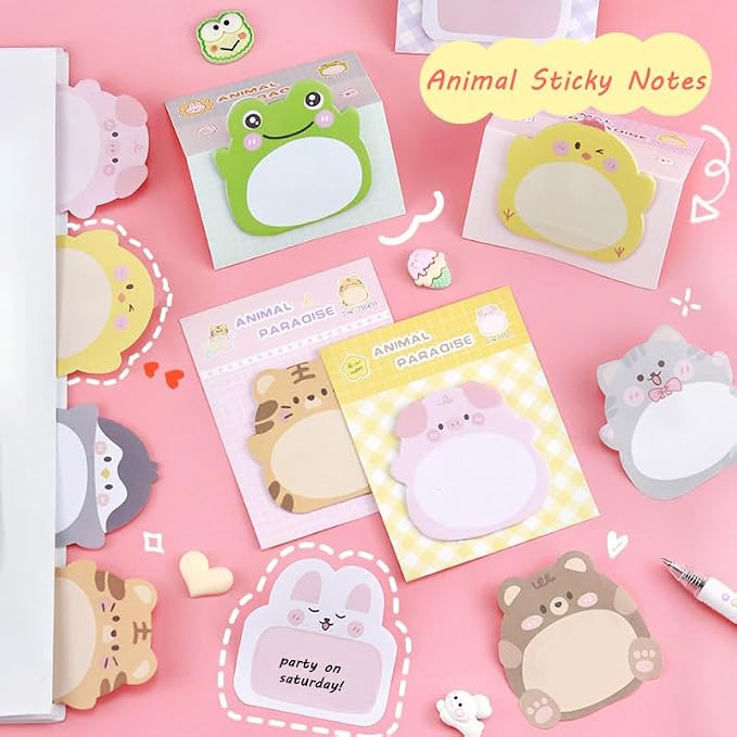 32 Pads Cute Sticky Notes, Animal Sticky Notes Self Adhesive Cartoon Notes Memo - Image 8