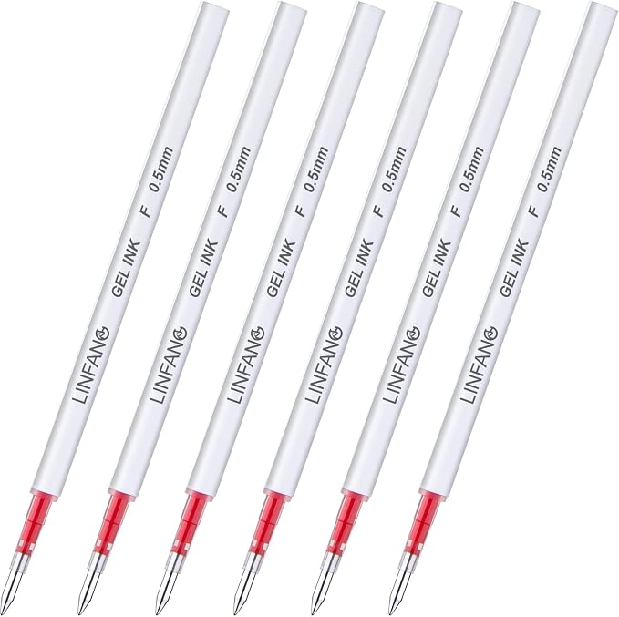Red Gel Pens Refills, 6 Pack Retractable Gel Ink Pen Refills, Fine Point 0.5mm by LINFANC