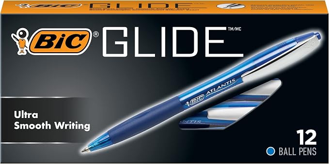 BIC Glide Retractable Ball Pen, Medium Point, Comfortable Rubber Grip by BIC