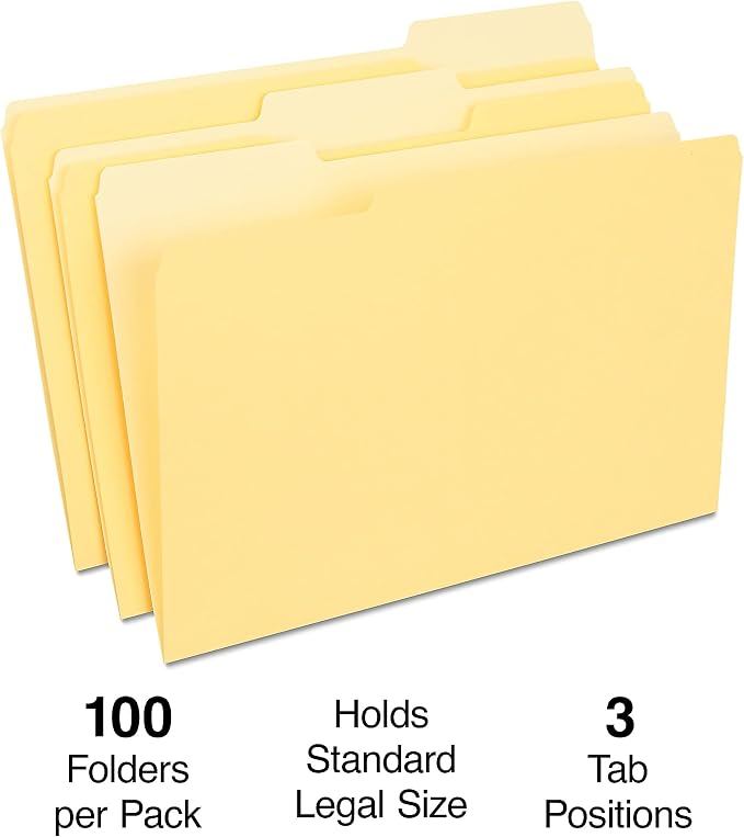 Staples File Folders, Legal Size, 1/3‑Cut Tabs, Durable Paper Stock, 200/Carton - Image 2