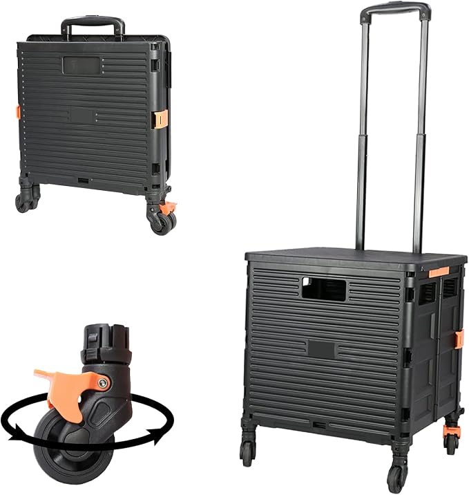 FELICON SELORSS Foldable Utility Cart Folding Portable Rolling Crate-Black | by FELICON