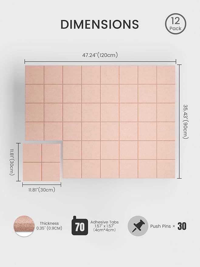 Bumusty Large Cork Board Alternative-47 x35 Felt Bulletin Board Tiles, - Image 2