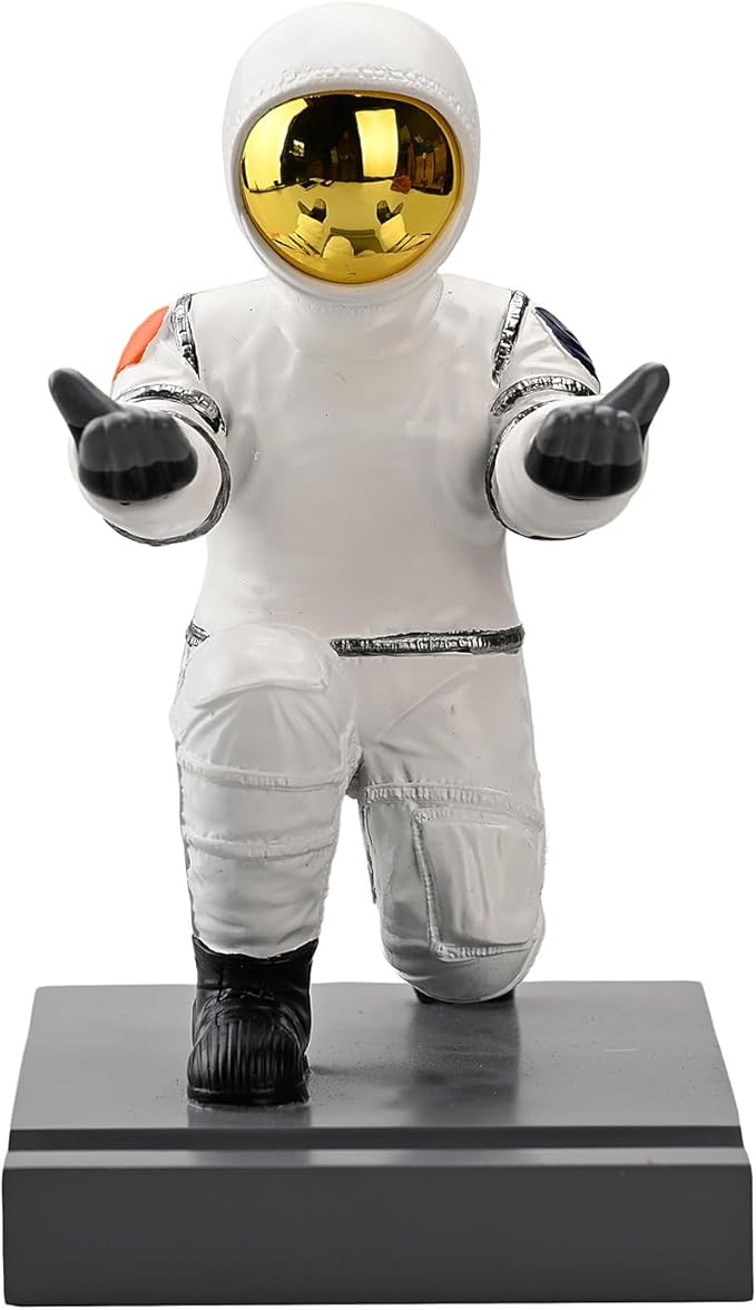 Astronaut Resin Pen Holder, Mobile Phone Stand, Device Stand, Desk Organizer Decorative Pen Holder (White&Golden)-DeskLoop Office