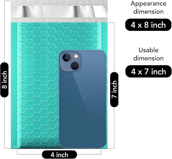 Fuxury Bubble Mailers 4x8" Teal Padded Envelopes 19200Pack Bulk Strong Adhesion - Image 2