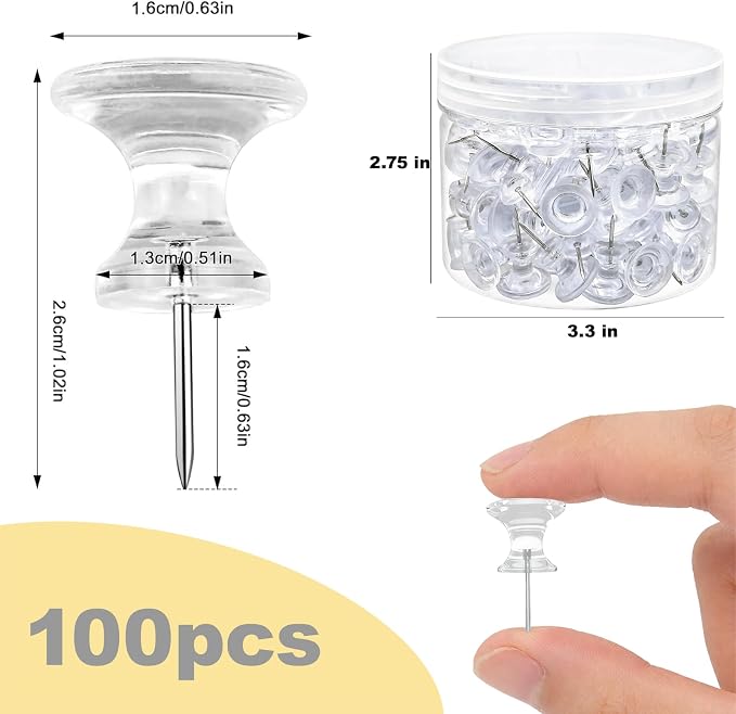 100 pcs Large Clear Push Pins for Bulletin Board - Image 2