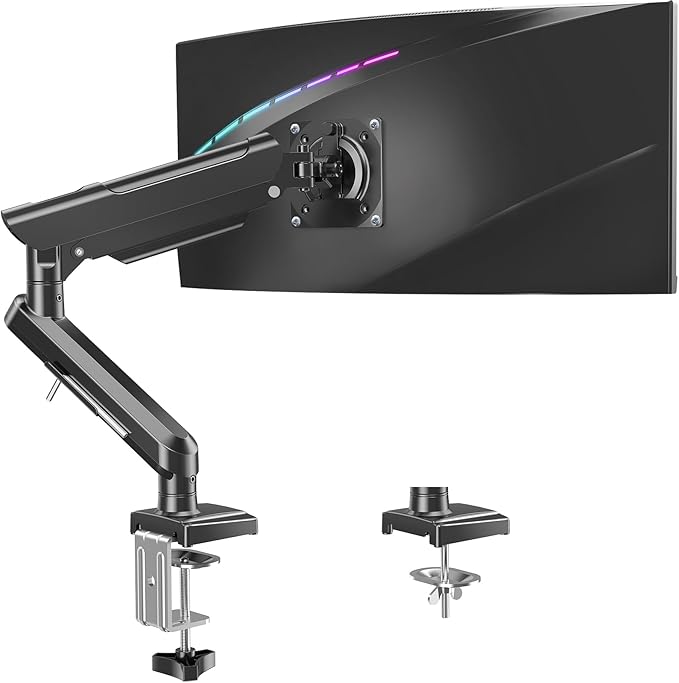 Single Monitor Desk Mount, 13-32 inch Adjustable Gas Spring Monitor Arm, Computer Monitor Stand Holder with Clamp and Grommet Base, Fits 4.4 to 22lbs Screens, VESA Mount Bracket, Black, Freelift Pro-DeskLoop Office