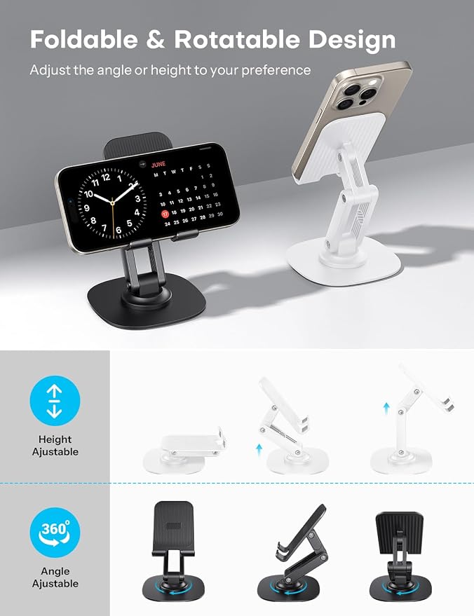 OMOTON Cell Phone Stand for Desk, 2 Pack Adjustable Foldable Phone Holder - Image 2