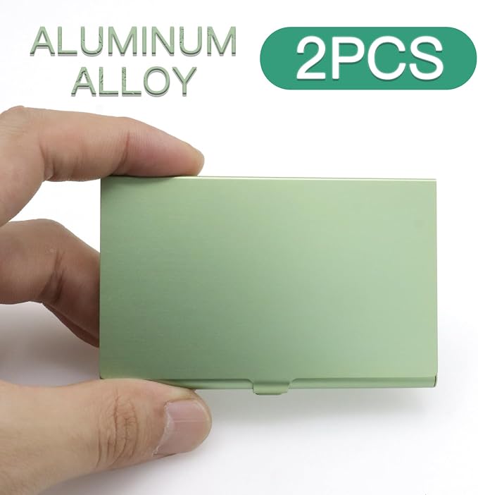 2-Pack Green Aluminum Business Card Holder Slim Flip Pocket Case | aluminum - Image 3