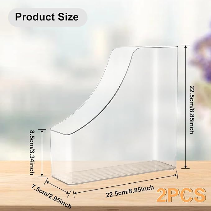 2 Pack Vertical File Holder Clear PET Desk Organizer and Storage Bins Holding - Image 2