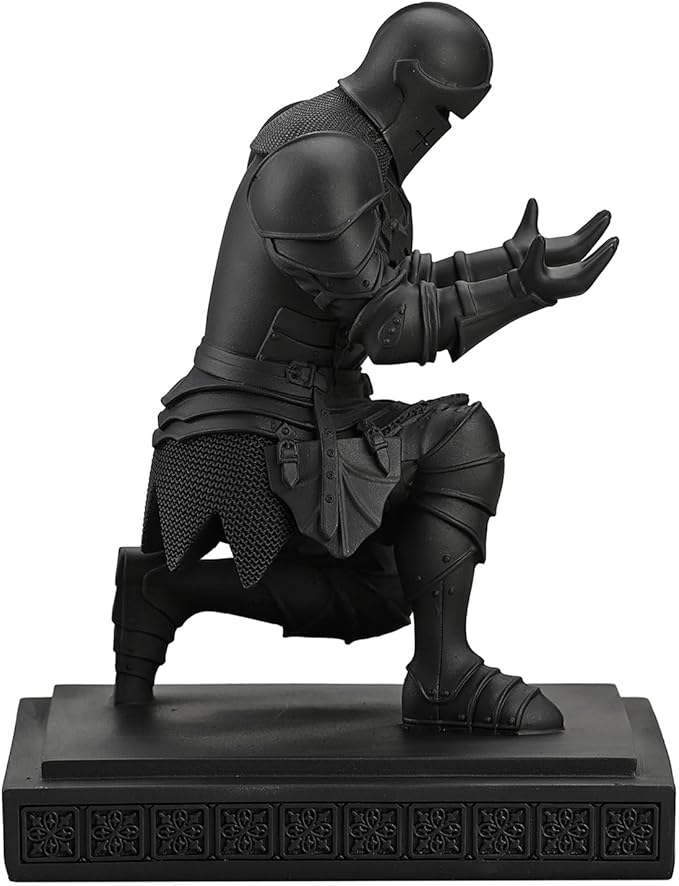 Medieval Armored Warrior Knight Pen Holder Desk Organizers and Accessories Resin Pencil Holder Paperweight as Gift with a Cool Letter Opener for Desk (Black)-DeskLoop Office