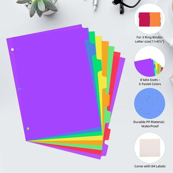 24PCS/3 Set 3-Ring Binder Dividers - Image 4
