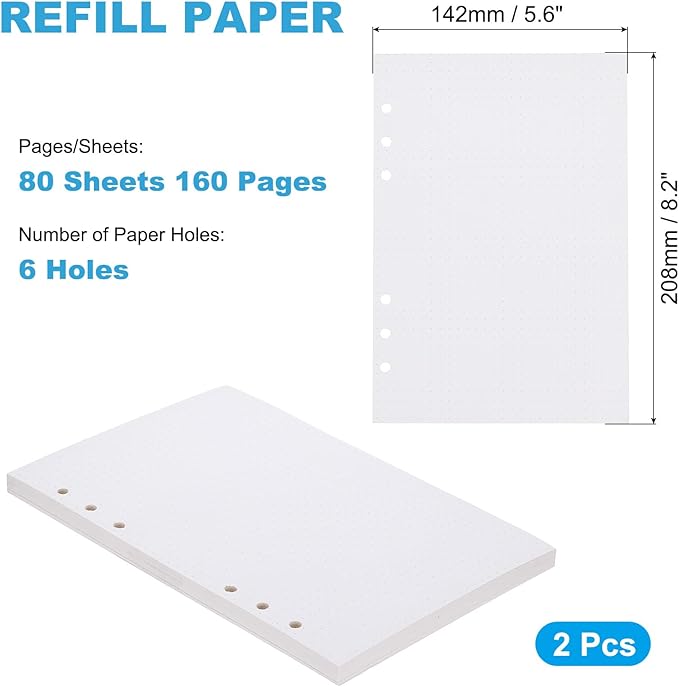 PATIKIL A5 Dot Grid Paper 6-Ring Binder Loose Leaf Planner Filler Paper Planner Inserts, 160 Sheets/320 Pages, Lined-DeskLoop Office