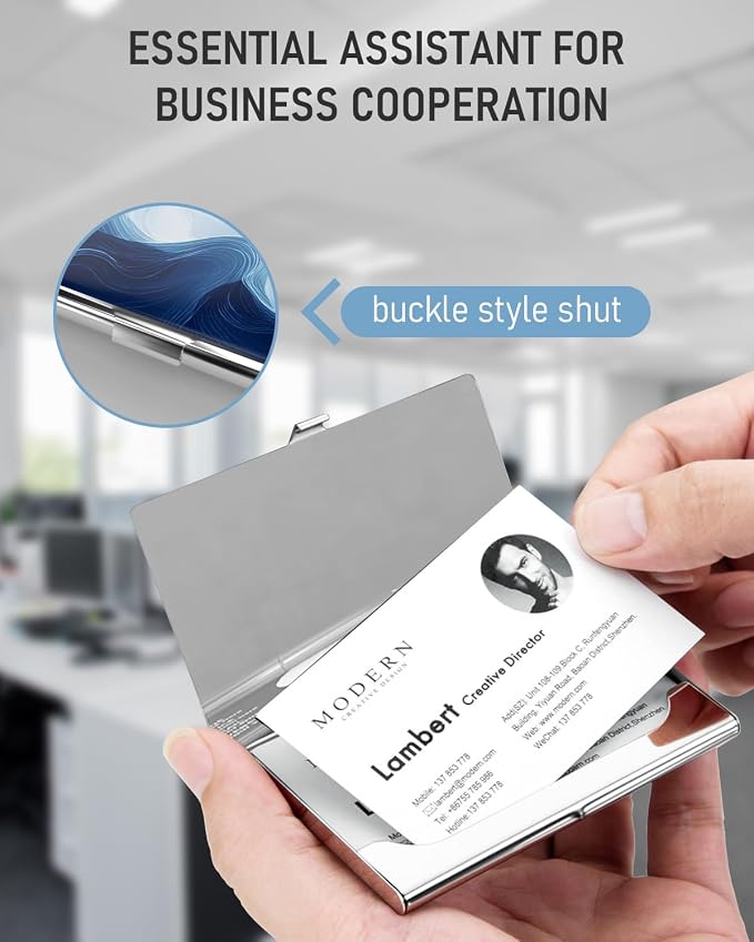 Business Card Metal Slim Organizer, Professional Stainless Steel Square Pocket - Image 5