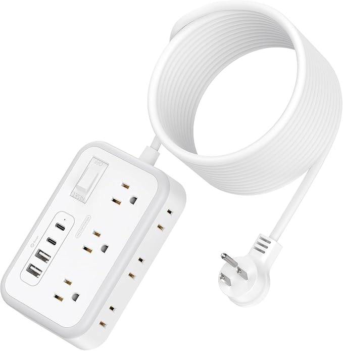 Flat Plug Extension Cord 25 ft, Surge Protector Power Strip, Outlet Extender with 6 Outlets 4 USB Ports, Overload Protection, Long Extension Cord with Multiple Outlets for Indoor, Home, Office, White-DeskLoop Office