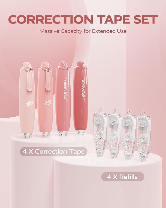 Four Candies Refillable Retractable White Correction Tape, School Supplies - Image 6