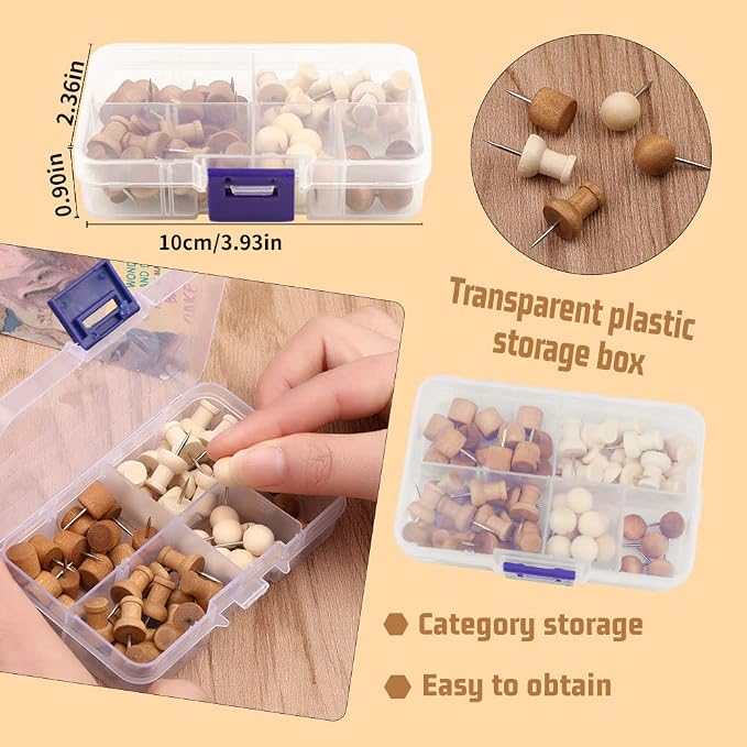 60 Pcs Wood Push Pins Thumb Tacks Walnut Push Pins Cylindrical Push Round Head - Image 4
