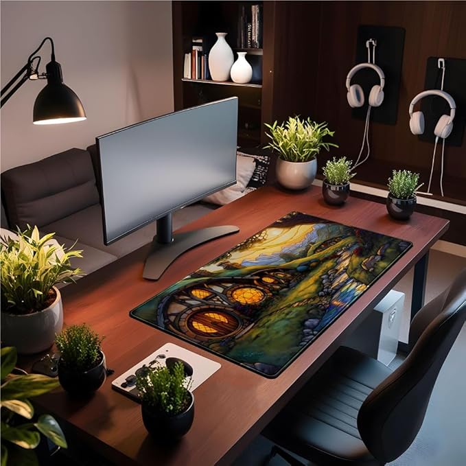 Cute House Anime Mouse Pad Desk Mat Gaming Playmat MTG Game Mat Large Gaming Mousepad for Desk Computer Keyboard Laptop Pad, Desk Decor Home Office with Stitched Eges Pad (31.5x15.7 in)-DeskLoop Office