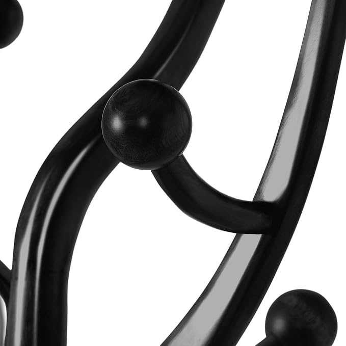 Heavy Duty Coat Rack Freestanding Wood Tree Rack with 8 Hooks, Unique Design Tree Branch-look, Premium Coat Tree Clothes Hanger Stand with Sphere Base for Entryway, Hallway, Bedroom-Load 160lbs Black-DeskLoop Office