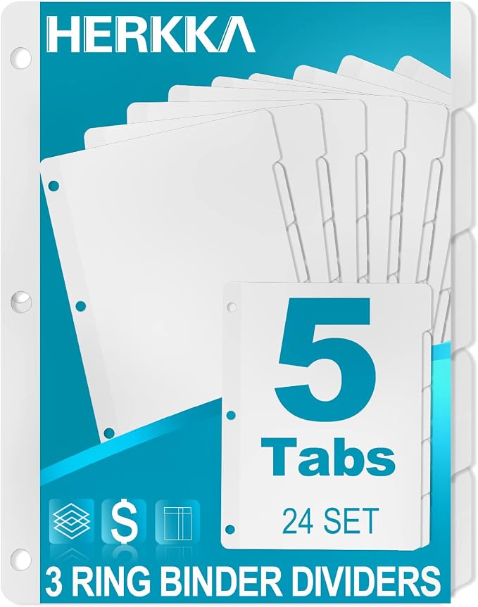 5-Tab Binder Dividers, HERKKA 3 Ring Binder Dividers by HERKKA
