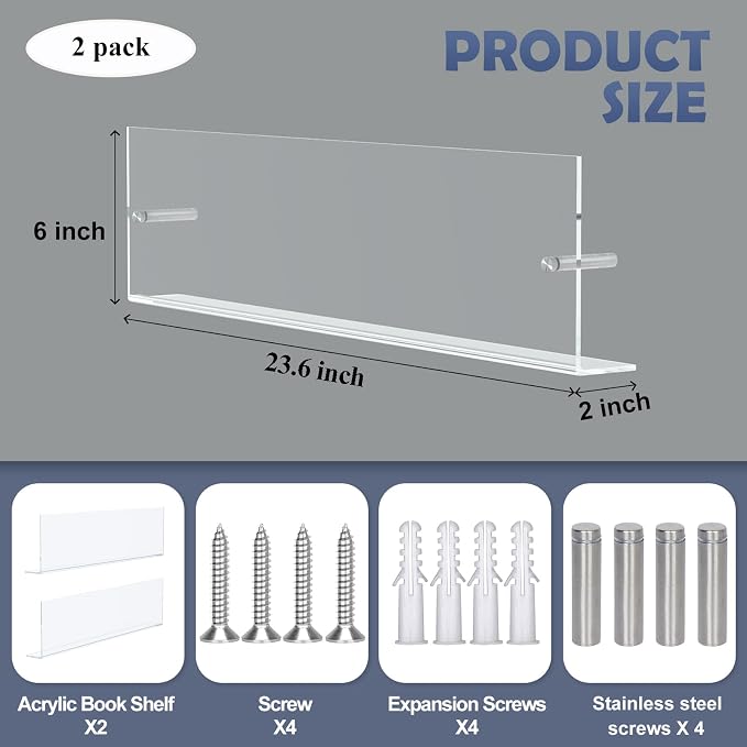 DuvinDD 2 Pack Acrylic Magazine Holder Rack Brochure Holder Wall Mount 24 inch - Image 2