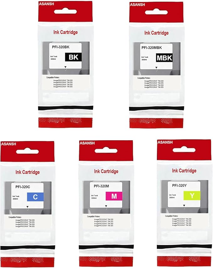 PFI-320 PFI320 Ink Cartridge for PFI-320 Ink Tank Use for ImagePROGRAF TM-200 TM-205 TM-300 TM-305 Printers (5-Pack)-DeskLoop Office