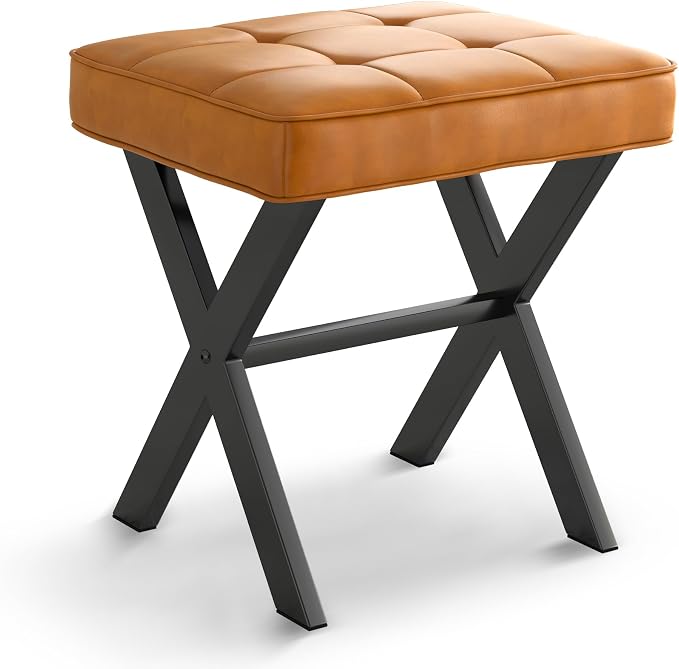 LUE BONA Vanity Stool, Faux Leather X-Leg Foot Stool, Small Ottoman Makeup - Image 8
