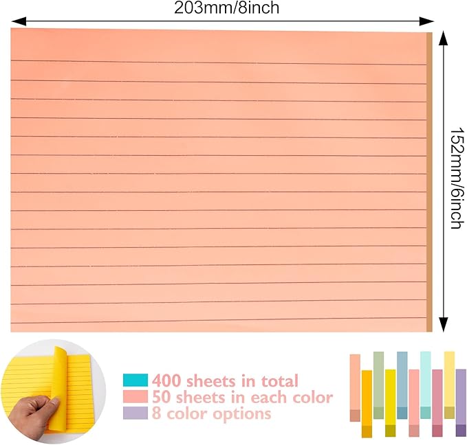 8 Pack Lined Sticky Notes 8x6 in Post, 400 Sheets Large Ruled Post Stickies - Image 2