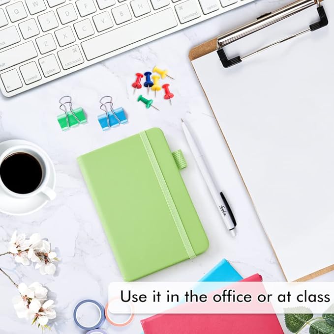 feela Pocket Mini Notebooks Bulk, Small Cute Memo Notepads Hardcover College Ruled Lined Journals with Pen Holder for School Business Work, with 6 Black Pens, 3.5”x 5.5”, 6 Pack, A6, Solid Colors-DeskLoop Office