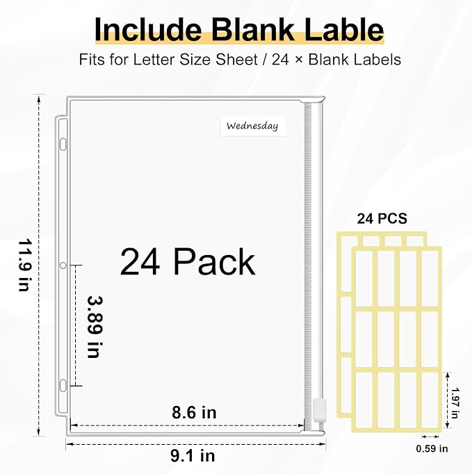 KTRIO 24 Pack Binder Pockets, 8.5 x 11 Zipper Pouches - Image 2
