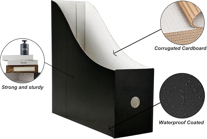 Limitliho 24 Pack Black Cardboard Magazine Holder, Sturdy Book Bins - Image 2