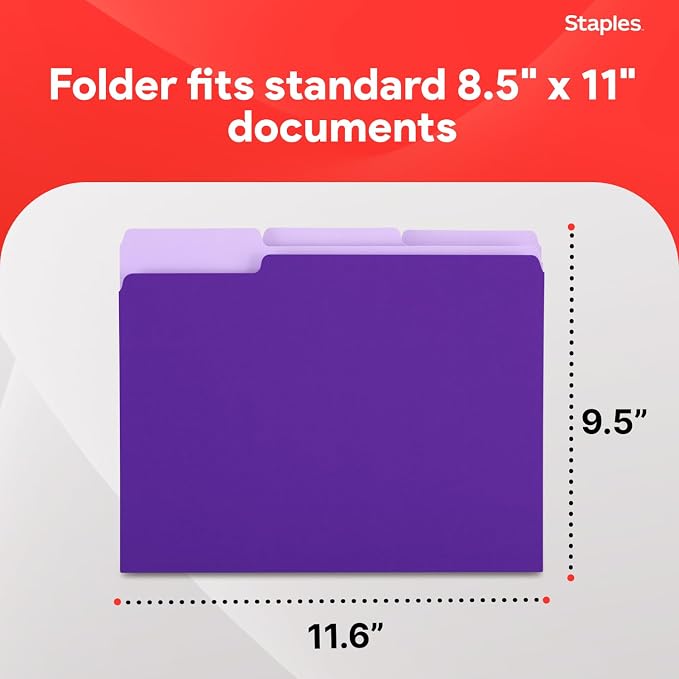 Staples File Folders, Letter Size, 1/3‑Cut Tabs, Durable 10.5‑Point Paper Stock - Image 3