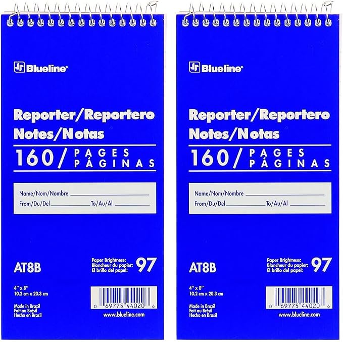 Blueline Reporter Notebook/Note Pad, 4 x 8 inches, 160 Pages / 80 Sheets by Blueline