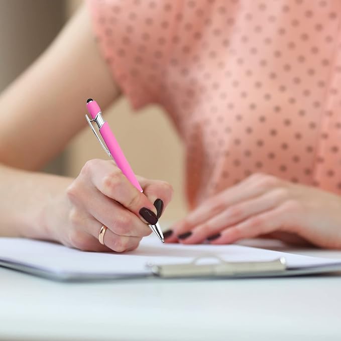 PASISIBICK 12 Pieces Pink Ballpoint Pen with Stylus Tip, 2 in 1 Stylus Stylish Pen, Premium Metal Stylus Pen for Touch Screens, Black Ink, 1.0 mm Medium Point(12 PCS Pink)-DeskLoop Office