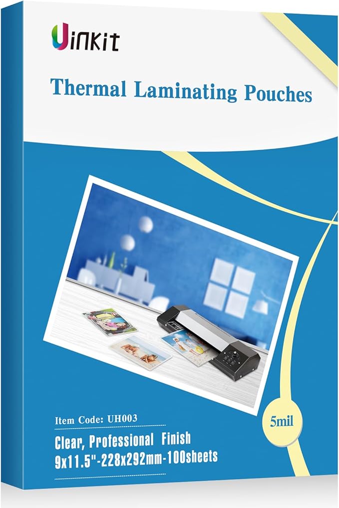 Uinkit Hot Thermal Laminating Pouches 5Mil Thick 9x11.5 Inches Laminating Sheets for Sealed Letter Size 8.5x11inches Photo and Documents 100 Pack Clear Laminated Paper-DeskLoop Office
