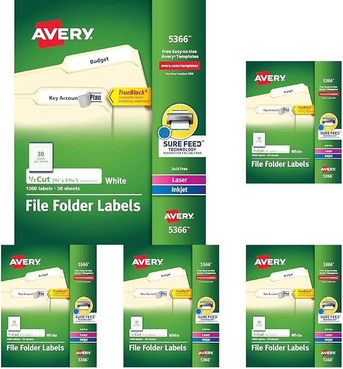 Avery TrueBlock File Folder Labels, 2/3" x 3-7/16", 500 Printable Labels by Avery