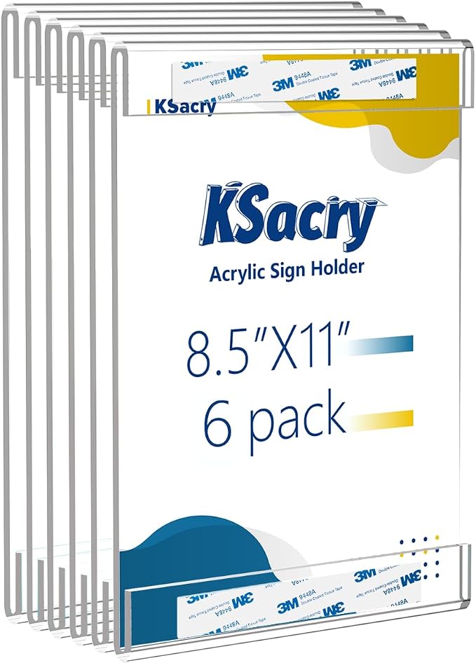 KSacry 6 Pcs Acrylic Sign Holder 8.5 x 11, Vertical Wall Mount Sign Holders by KSacry