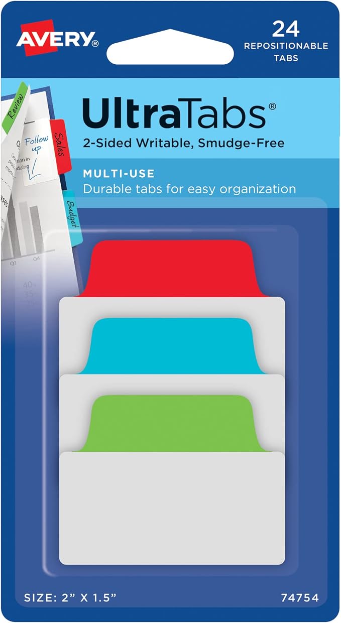 Avery Multiuse Ultra Tabs, 2-Side Writable, 24 Repositionable Tabs by Avery