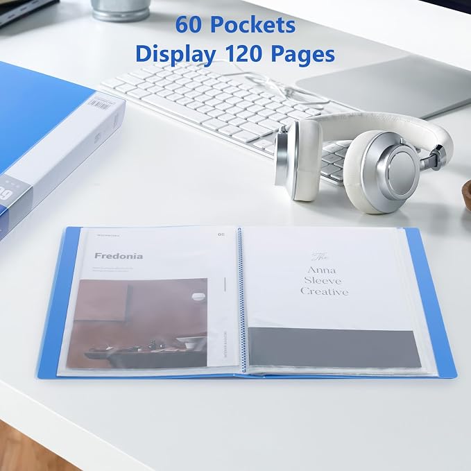 M&G 60 Pocket Binder with Plastic Sleeves（Blue, Presentation Book, 8.5 x 11.8 - Image 3