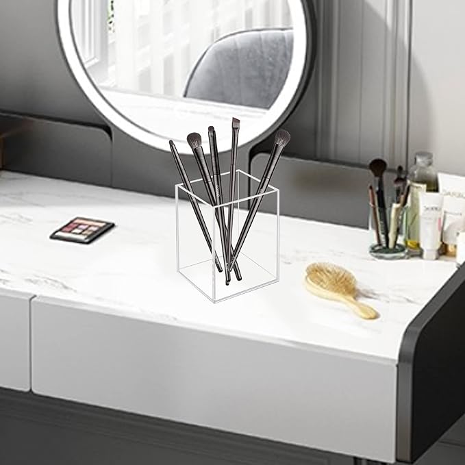 2 Pack Acrylic Pen Pencil Holder, Clear Makeup Brush Holder Cup Storage Office Desktop Desk Table Stationery Organizer-DeskLoop Office