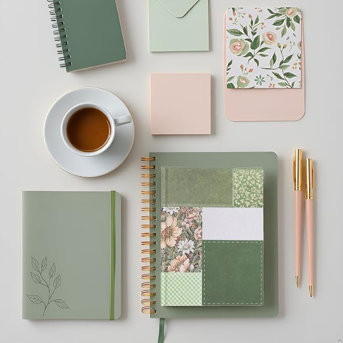 Pearhead Green Patchwork Fabric Hardcover Journal, 6x8 College-Ruled Lined - Image 5