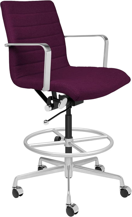 Laura Davidson Furniture SOHO II Ribbed Drafting Chair for Standing Desks, Standing Desk Chair - Ergonomically Designed, Draft Height, Arm Rest & Cushion, Made of Poly-Cotton Fabric, Purple Fabric-DeskLoop Office