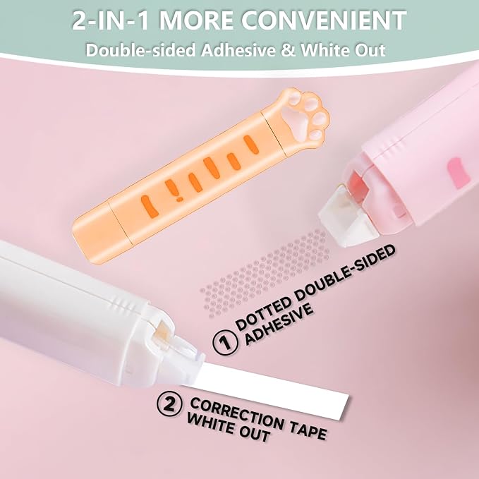2 in 1 Correction Tape and Double Sided Tape Roller, Cute Quick Dry Japan White - Image 2