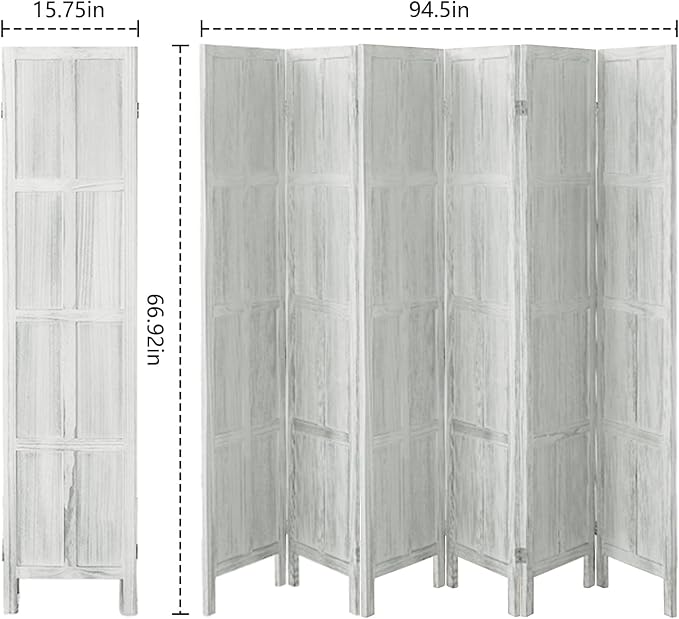 Leesinwing Wood Room Divider 6 Panel Folding Privacy Screen, Classic 5.6Ft - Image 5