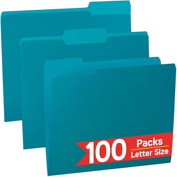 100 Packs Royal Blue File Folder, Paper File Folders Letter Size, 1/3-Cut Tabs by OfficeSuppliesDirect
